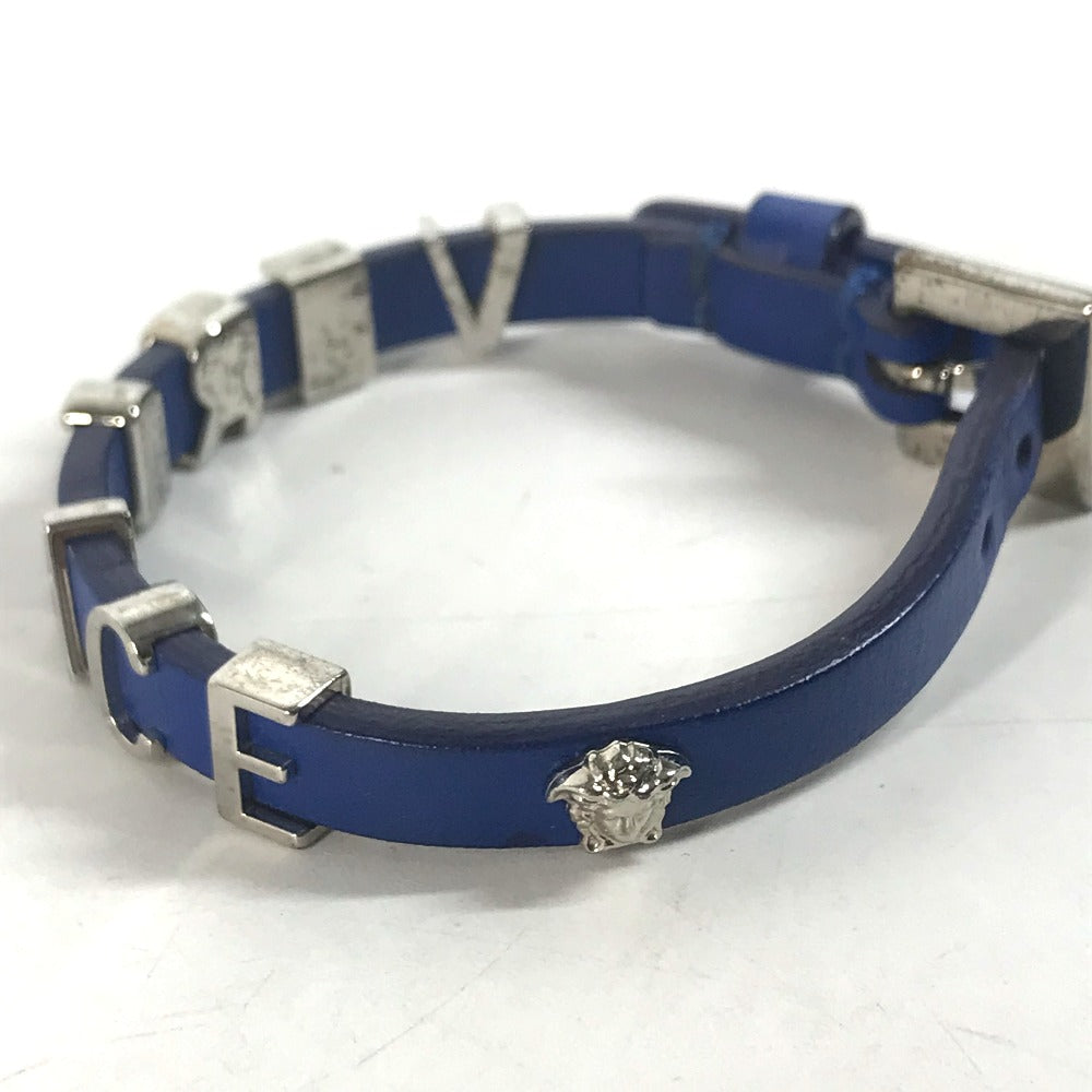 VERSACE bracelet leather blue logo medusa mens Used Authentic