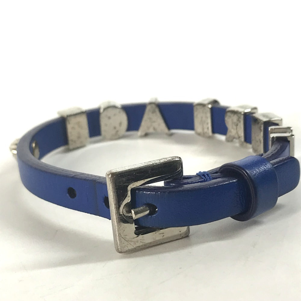 VERSACE bracelet leather blue logo medusa mens Used Authentic