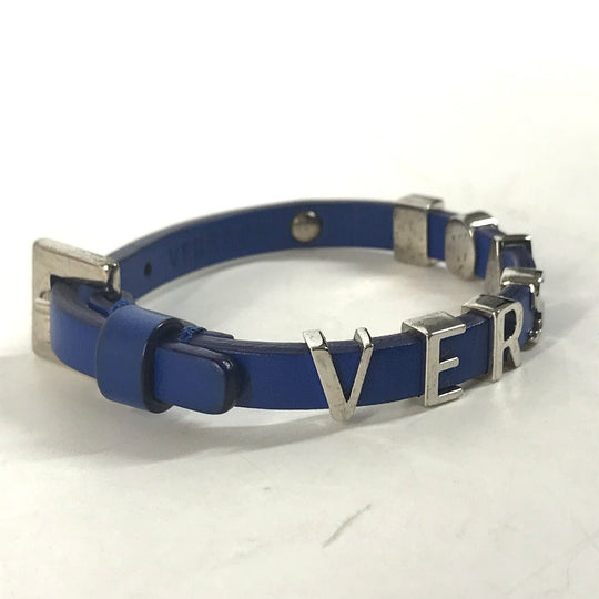 VERSACE bracelet leather blue logo medusa mens Used Authentic
