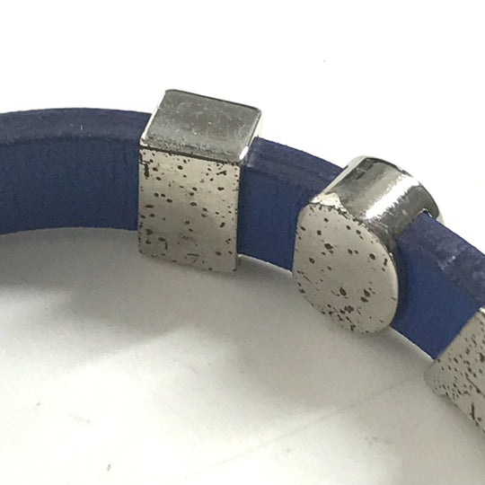VERSACE bracelet leather blue logo medusa mens Used Authentic