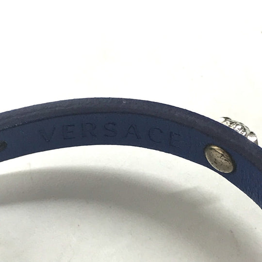 VERSACE bracelet leather blue logo medusa mens Used Authentic