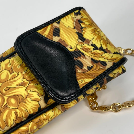 VERSACE Shoulder Bag PVC / Leather yellow Pochette bag vintage Leopard leopard print leopard Women Used Authentic