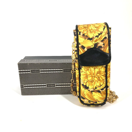 VERSACE Shoulder Bag PVC / Leather yellow Pochette bag vintage Leopard leopard print leopard Women Used Authentic