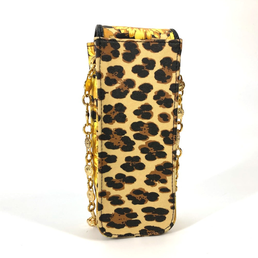 VERSACE Shoulder Bag PVC / Leather yellow Pochette bag vintage Leopard leopard print leopard Women Used Authentic