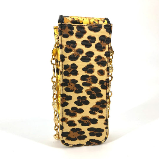 VERSACE Shoulder Bag PVC / Leather yellow Pochette bag vintage Leopard leopard print leopard Women Used Authentic