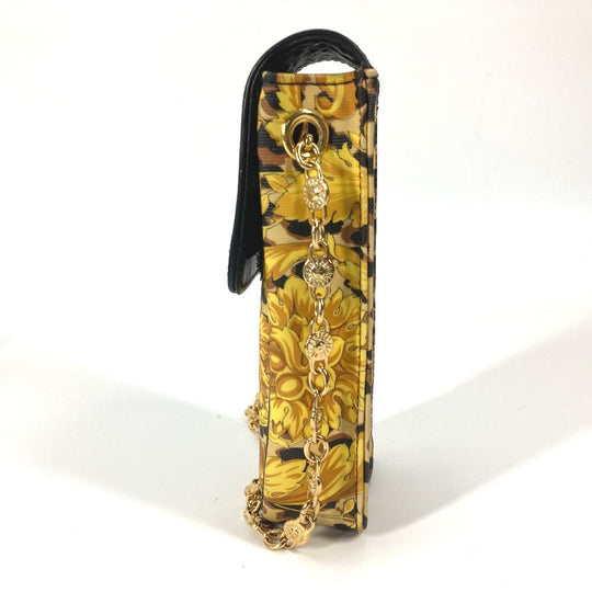 VERSACE Shoulder Bag PVC / Leather yellow Pochette bag vintage Leopard leopard print leopard Women Used Authentic