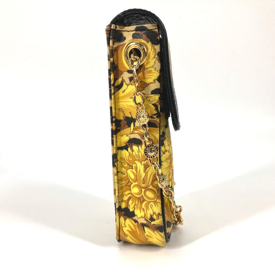 VERSACE Shoulder Bag PVC / Leather yellow Pochette bag vintage Leopard leopard print leopard Women Used Authentic