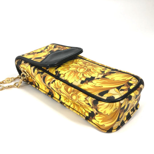 VERSACE Shoulder Bag PVC / Leather yellow Pochette bag vintage Leopard leopard print leopard Women Used Authentic