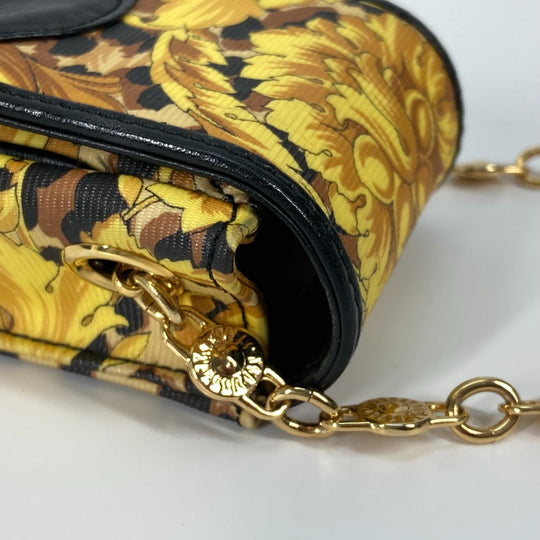 VERSACE Shoulder Bag PVC / Leather yellow Pochette bag vintage Leopard leopard print leopard Women Used Authentic