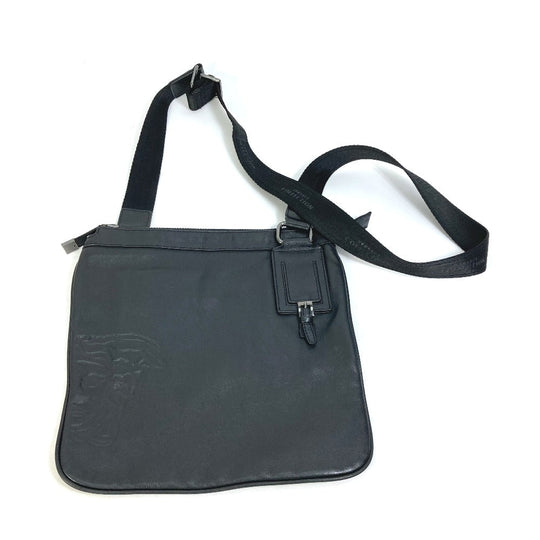 VERSACE Shoulder Bag leather black Crossbody Medusa mens Used Authentic