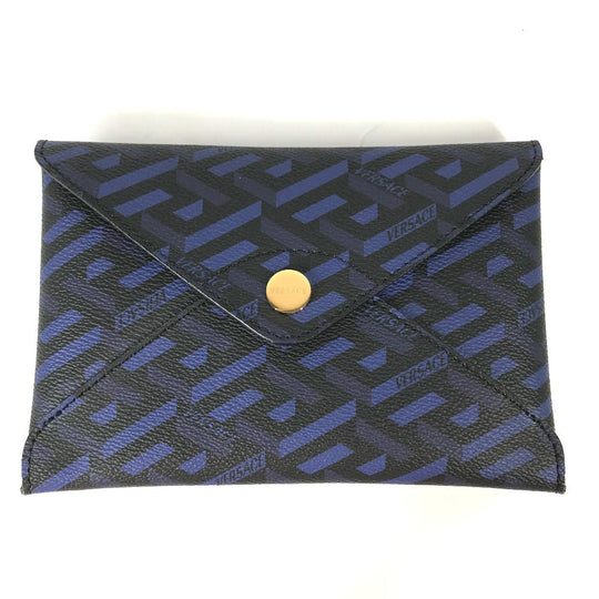 VERSACE Pouch leather blue Gureka Women Used Authentic
