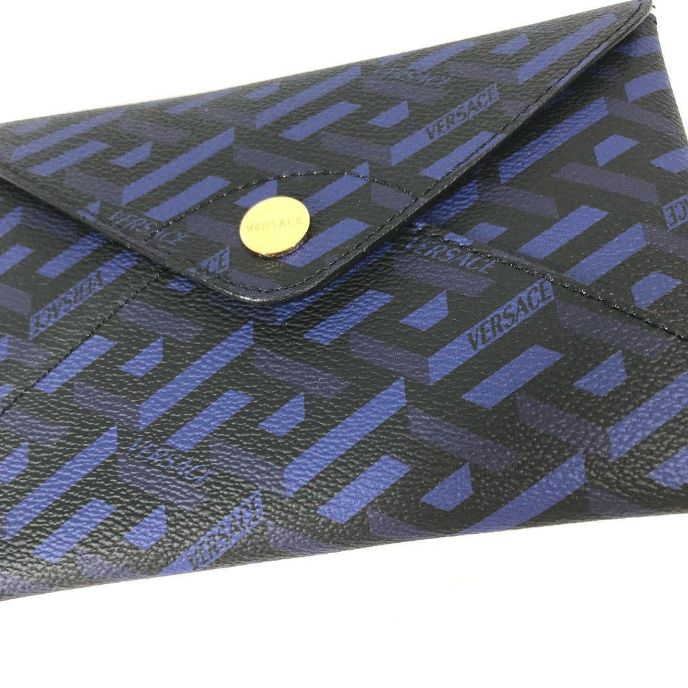 VERSACE Pouch leather blue Gureka Women Used Authentic