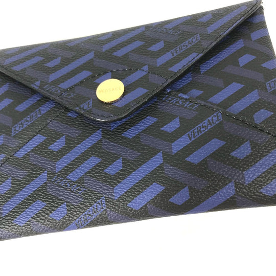 VERSACE Pouch leather blue Gureka Women Used Authentic