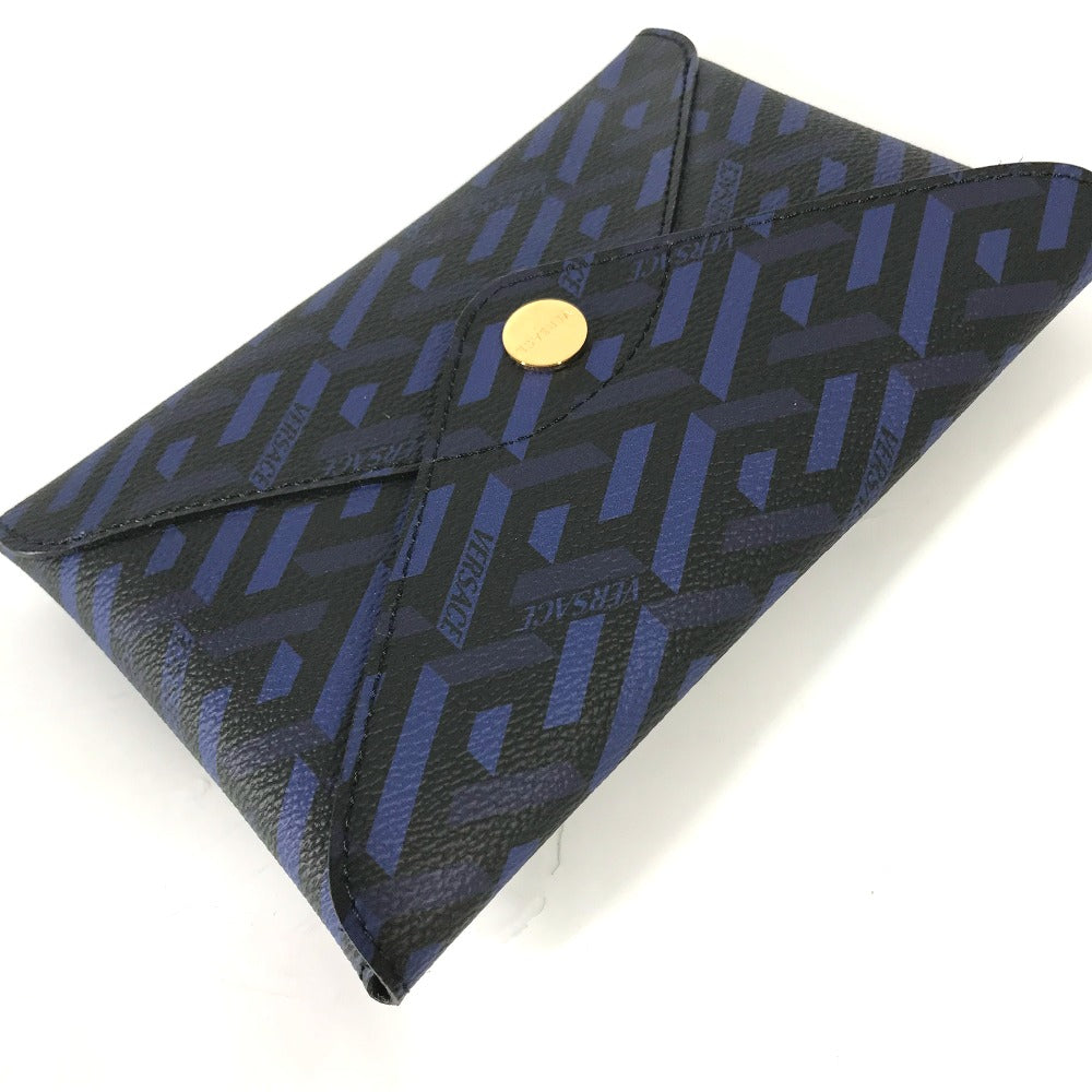 VERSACE Pouch leather blue Gureka Women Used Authentic