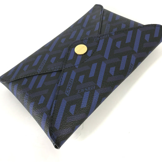 VERSACE Pouch leather blue Gureka Women Used Authentic