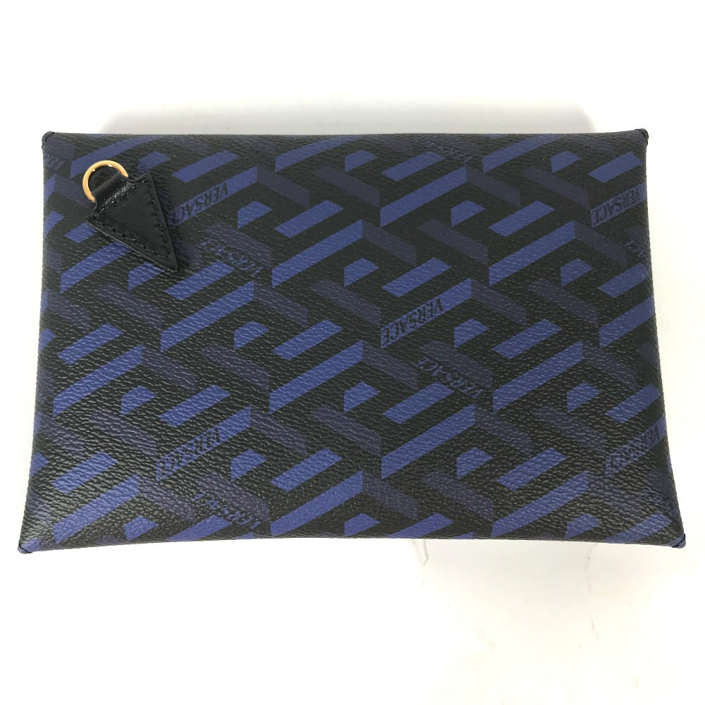 VERSACE Pouch leather blue Gureka Women Used Authentic