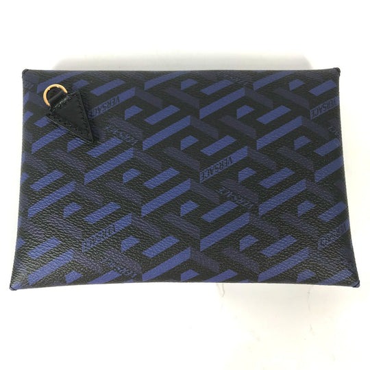 VERSACE Pouch leather blue Gureka Women Used Authentic