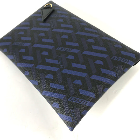 VERSACE Pouch leather blue Gureka Women Used Authentic