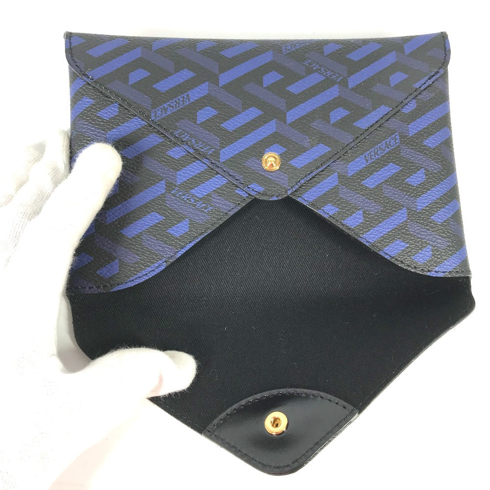 VERSACE Pouch leather blue Gureka Women Used Authentic
