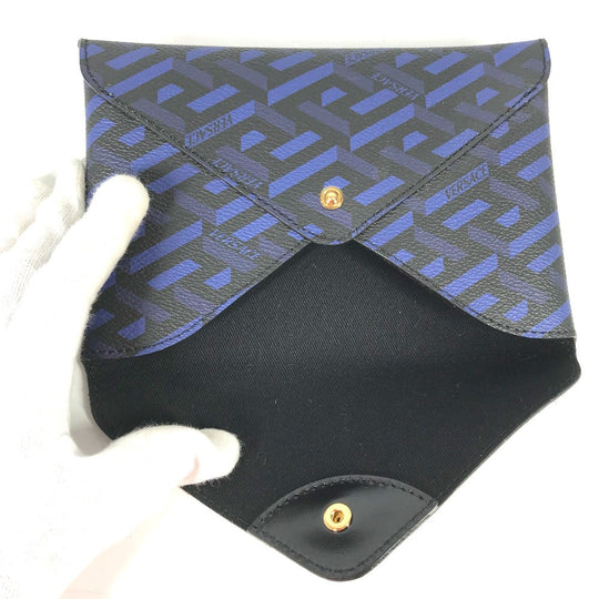 VERSACE Pouch leather blue Gureka Women Used Authentic