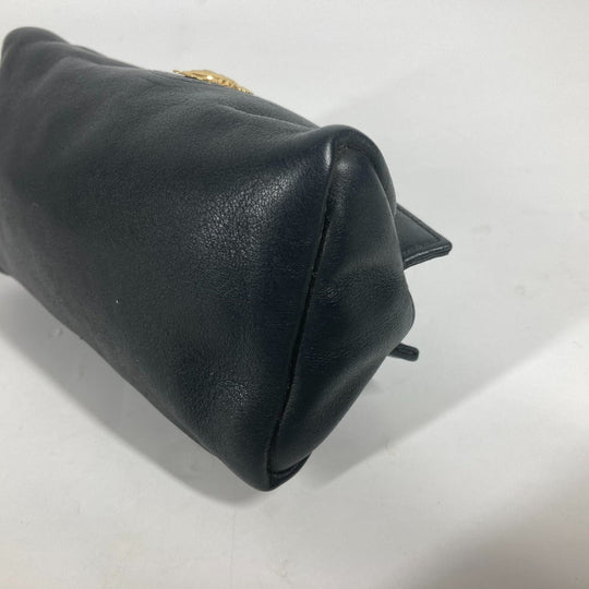 VERSACE Pouch leather black Medusa Women Used Authentic
