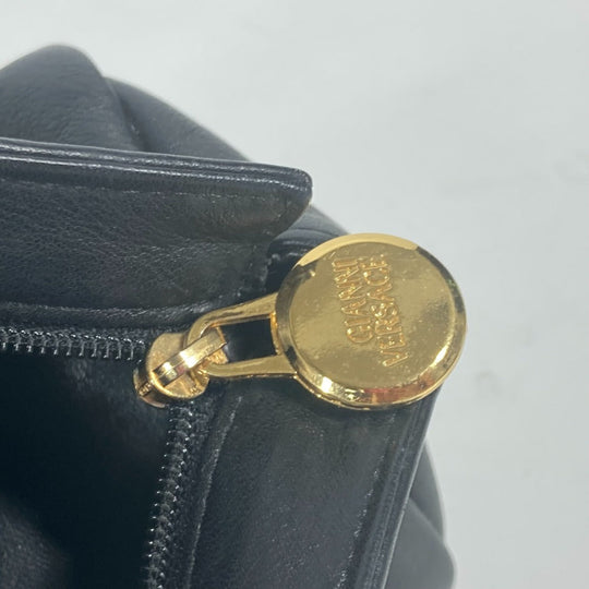 VERSACE Pouch leather black Medusa Women Used Authentic