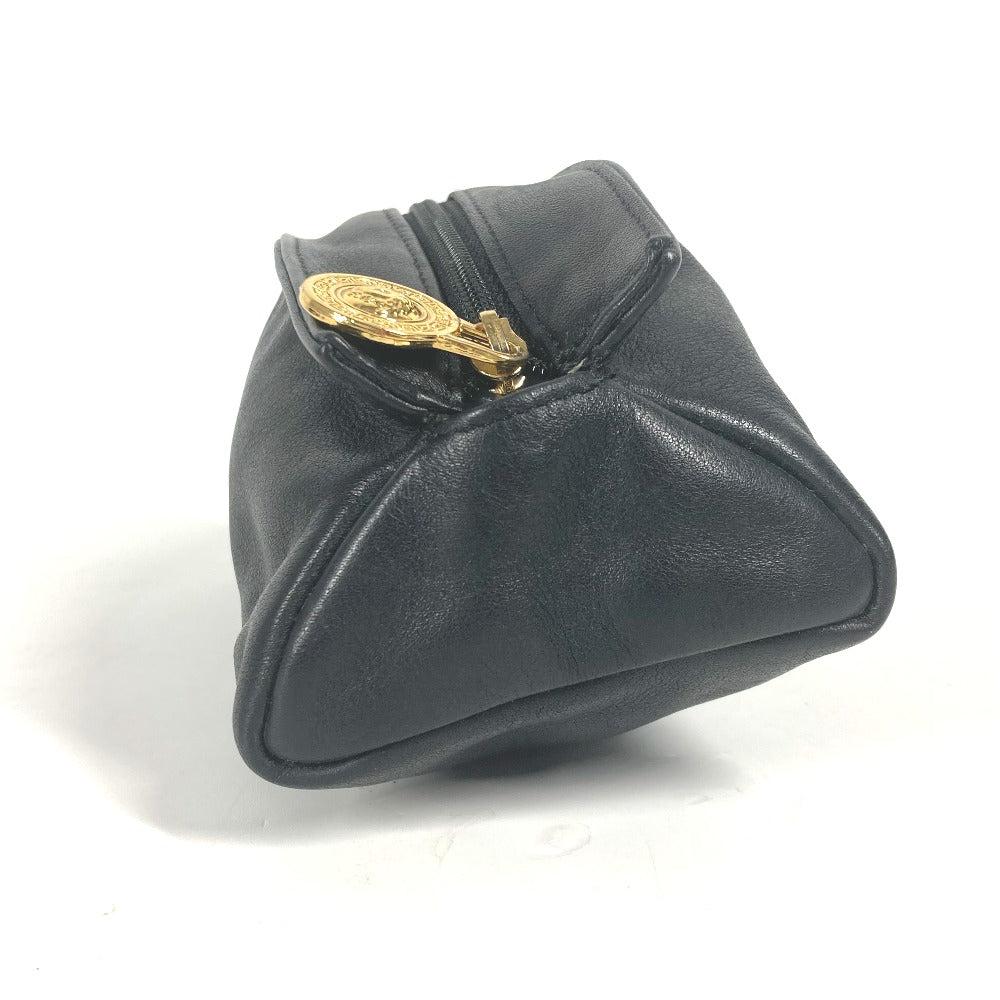VERSACE Pouch leather black Medusa Women Used Authentic