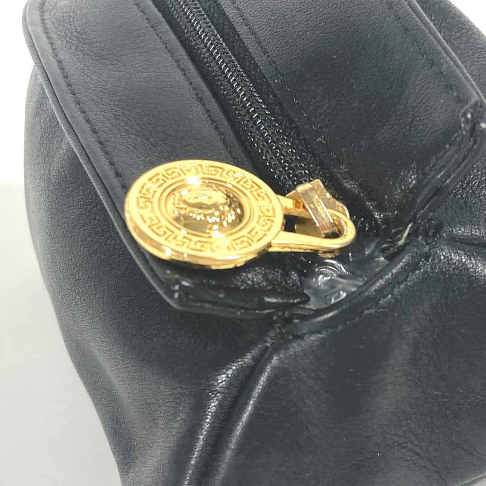 VERSACE Pouch leather black Medusa Women Used Authentic