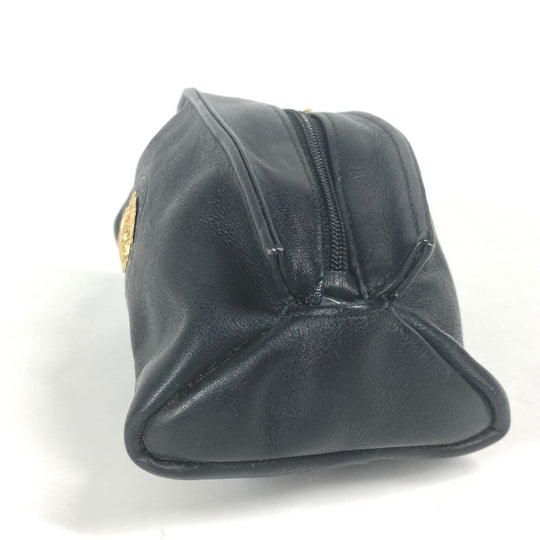 VERSACE Pouch leather black Medusa Women Used Authentic
