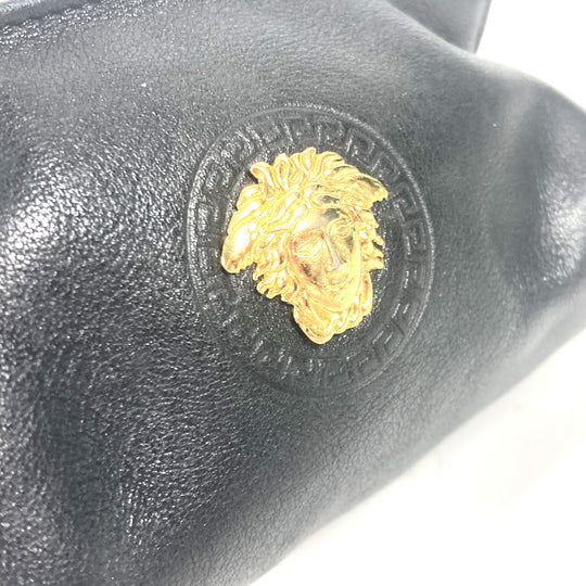 VERSACE Pouch leather black Medusa Women Used Authentic