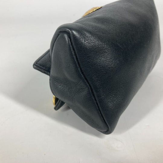 VERSACE Pouch leather black Medusa Women Used Authentic