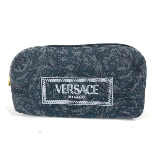 VERSACE Pouch canvas Black type logo Women Used Authentic
