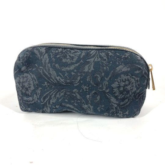 VERSACE Pouch canvas Black type logo Women Used Authentic