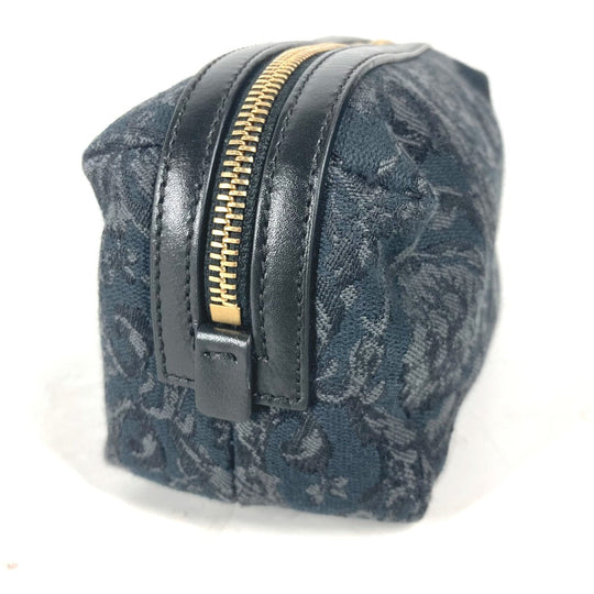 VERSACE Pouch canvas Black type logo Women Used Authentic