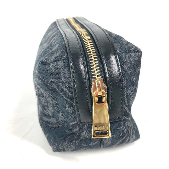 VERSACE Pouch canvas Black type logo Women Used Authentic