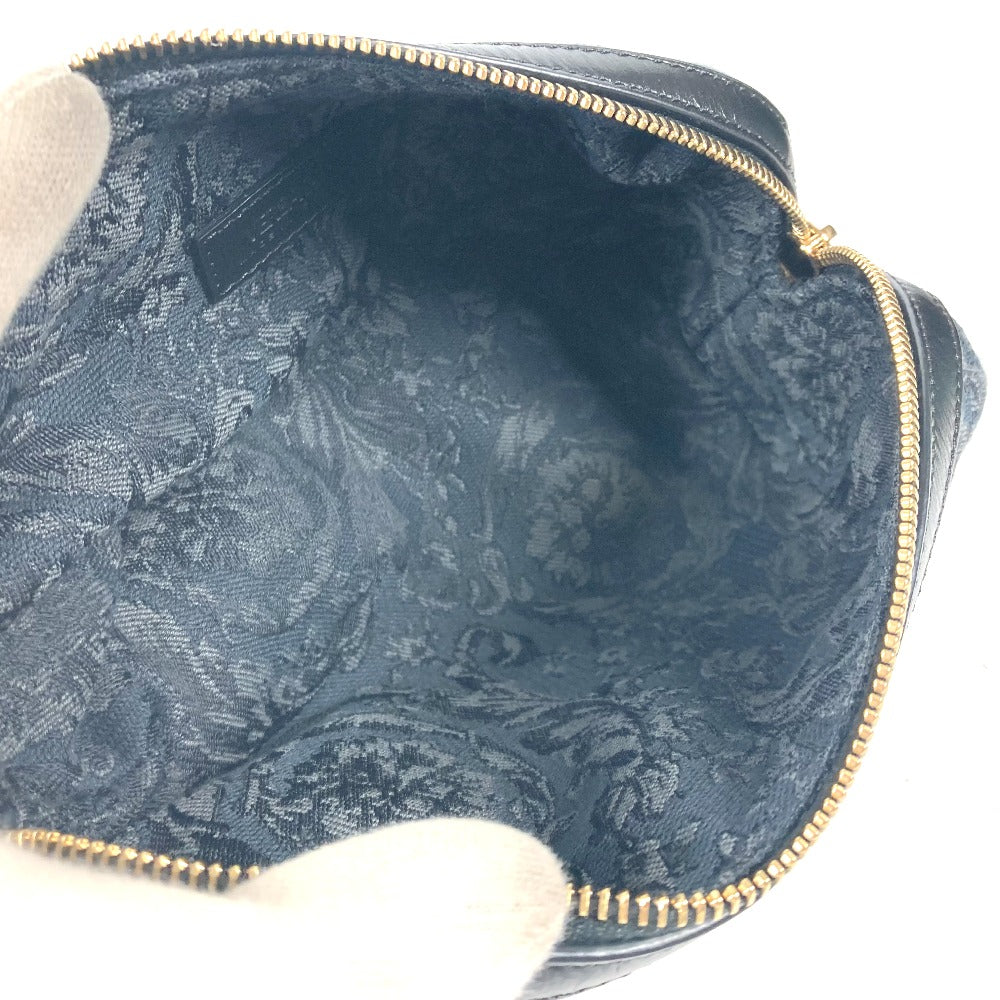 VERSACE Pouch canvas Black type logo Women Used Authentic
