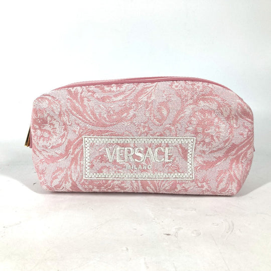 VERSACE Pouch canvas pink logo Women Used Authentic