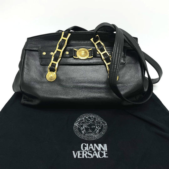 Gianni Versace Shoulder Bag leather black Sunburst Shoulder