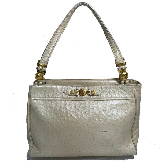 VERSACE Shoulder Bag leather beige Sunburst Women Used Authentic