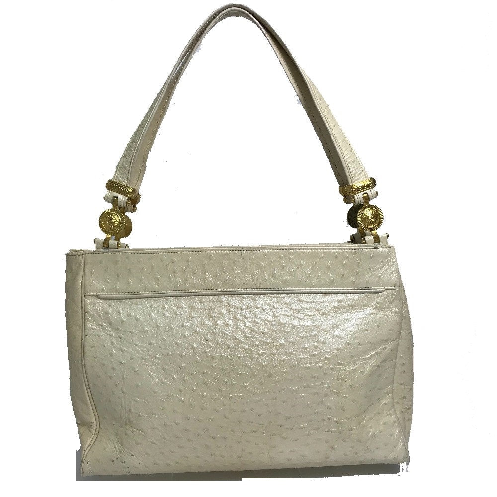 VERSACE Shoulder Bag leather beige Sunburst Women Used Authentic