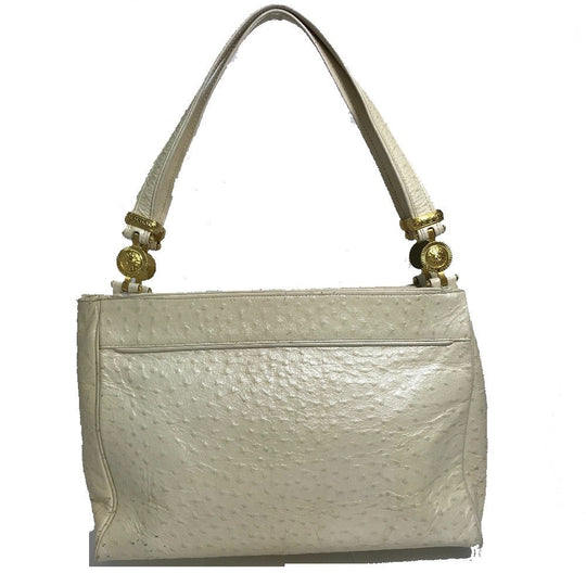 VERSACE Shoulder Bag leather beige Sunburst Women Used Authentic