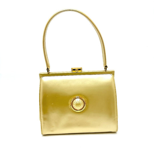 VERSACE Shoulder Bag leather gold Sunburst Women Used Authentic