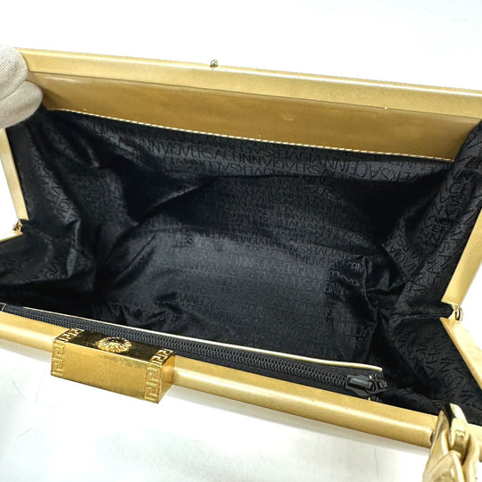 VERSACE Shoulder Bag leather gold Sunburst Women Used Authentic