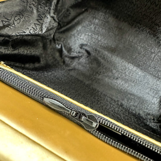 VERSACE Shoulder Bag leather gold Sunburst Women Used Authentic