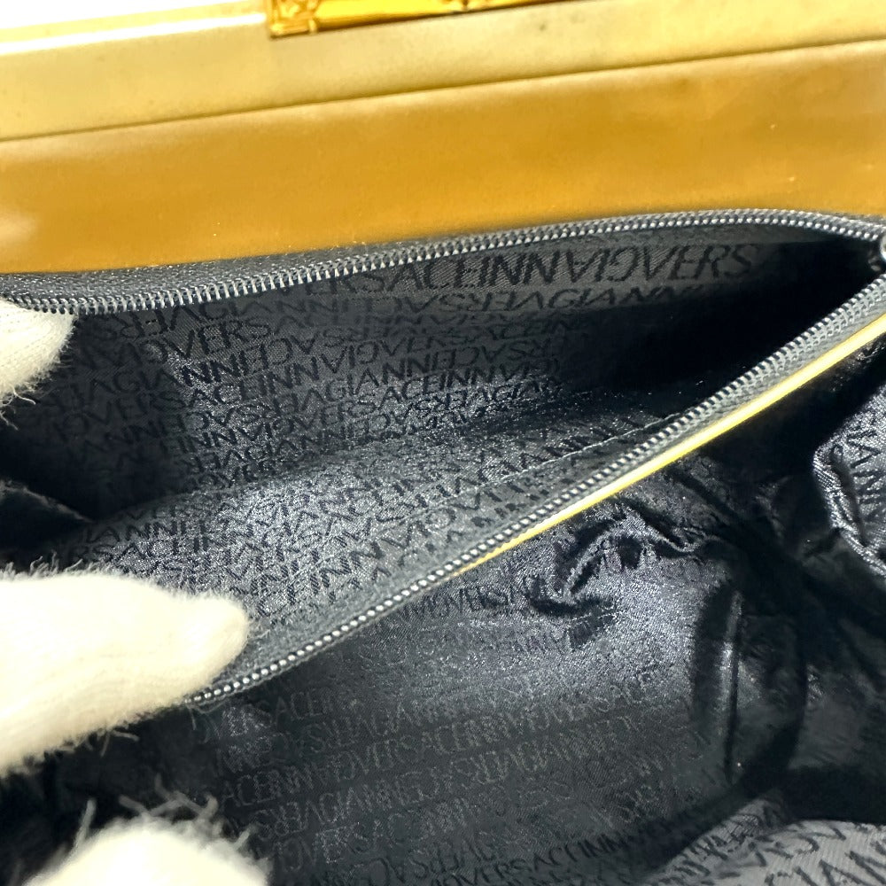 VERSACE Shoulder Bag leather gold Sunburst Women Used Authentic
