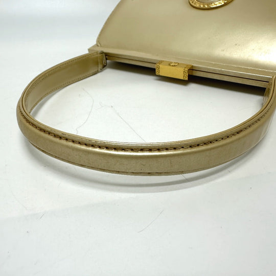 VERSACE Shoulder Bag leather gold Sunburst Women Used Authentic
