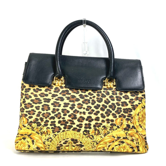 VERSACE Handbag PVC / Leather yellow Shoulder Bag Tote Bag Shoulder bag Leopard leopard print leopard Women Used Authentic
