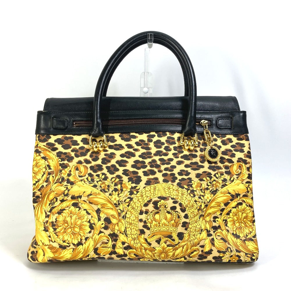 VERSACE Handbag PVC / Leather yellow Shoulder Bag Tote Bag Shoulder bag Leopard leopard print leopard Women Used Authentic