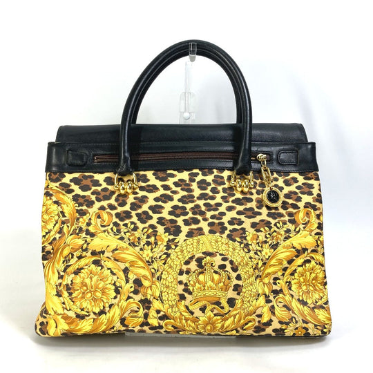 VERSACE Handbag PVC / Leather yellow Shoulder Bag Tote Bag Shoulder bag Leopard leopard print leopard Women Used Authentic