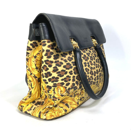 VERSACE Handbag PVC / Leather yellow Shoulder Bag Tote Bag Shoulder bag Leopard leopard print leopard Women Used Authentic